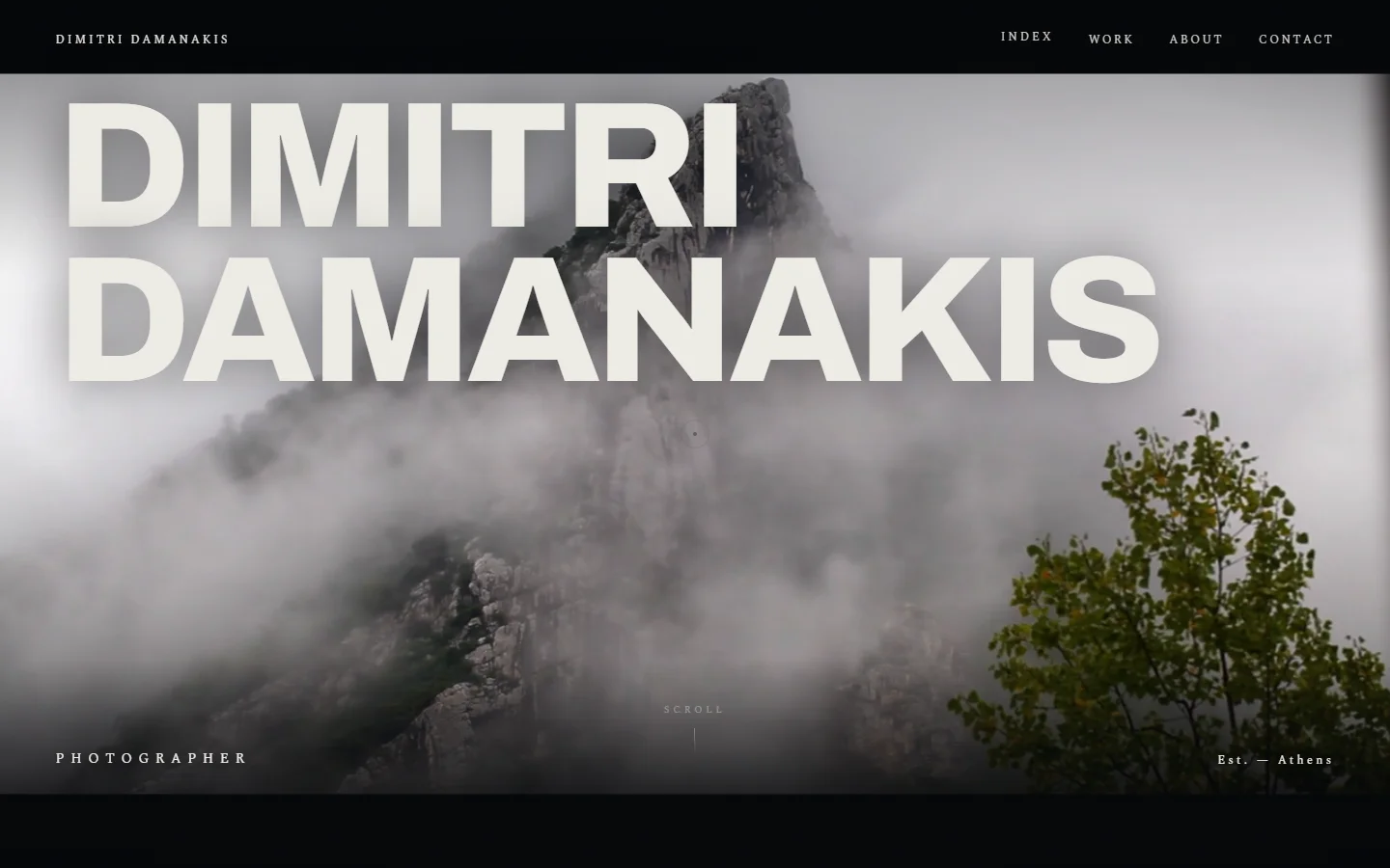 The home page, with the photographer's name set large over a wide photograph.